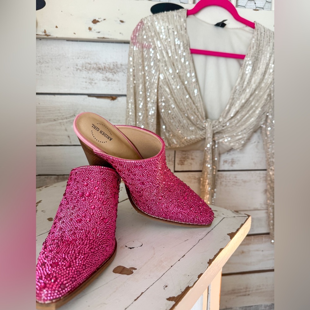 Pink Beaded Women's Mules